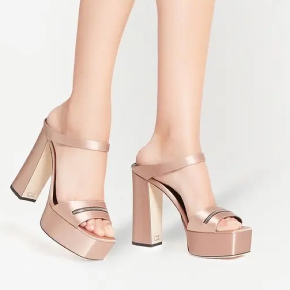New Giuseppe Zanotti Tytania Satin Mule Sandals Zipper Toes Platform Heels Sz 40